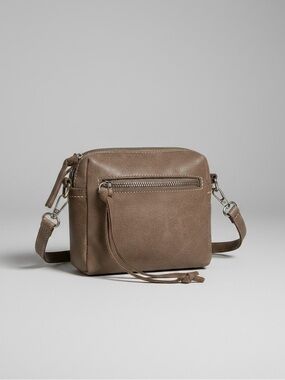 Roots Tribe Leather Small Crossbody Bag In Grey
